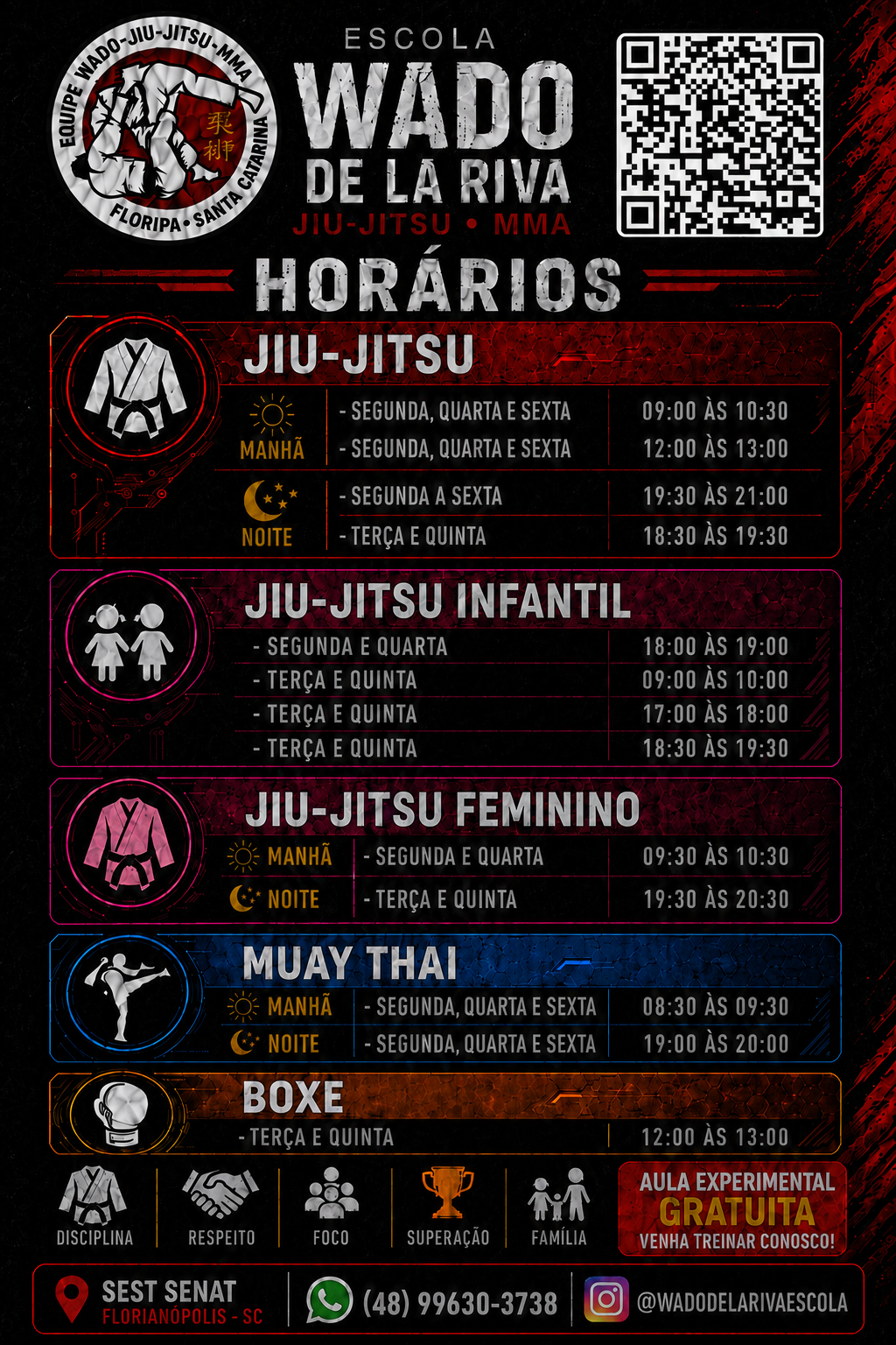 Horários de aula da Escola Wado De La Riva